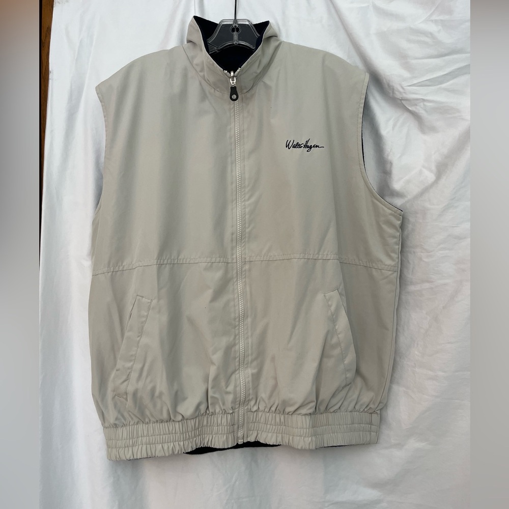 Walter Hagen Golf Tan/Blue Fleece Reversible Vest Jacket